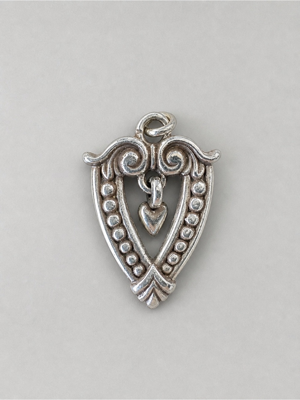 Silver Heart Drop Pendant Charm - Classic Vintage Style
